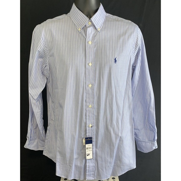 Ralph Lauren Custom Fit Blue White Striped Oxford Shirt Men's 15 1/2 32/33 - Picture 2 of 13